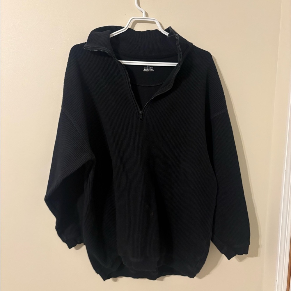 aerie Black Ribbed Half-Zip Sweater